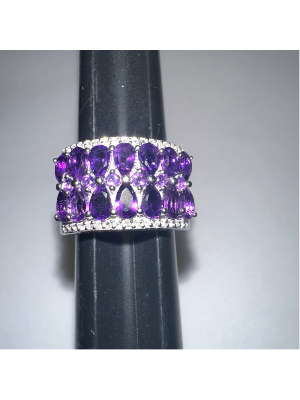 Women's Amethyst and Diamond Silver Tone Ring 925 Silver Size 6